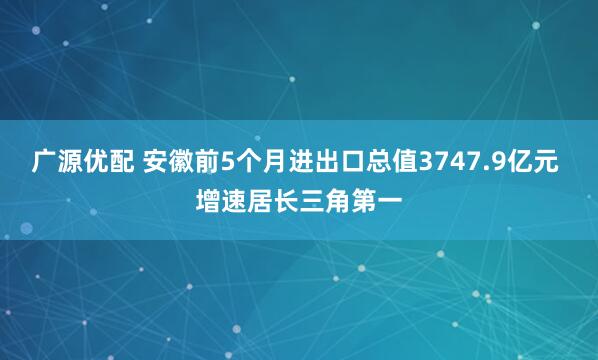 广源优配 安徽前5个月进出口总值3747.9亿元 增速居长三角第一